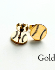Cute minimalist baseball stud earrings in gold. Softball stud earrings in gold