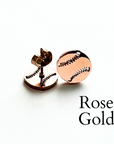 Cute minimalist baseball stud earrings in rose gold. Softball stud earrings in rose gold