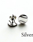 Cute minimalist baseball stud earrings in silver. Softball stud earrings in silver.
