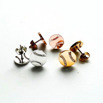 Cute minimalist baseball stud earrings in gold, silver and rose gold. Softball stud earrings in gold, silver and rose gold