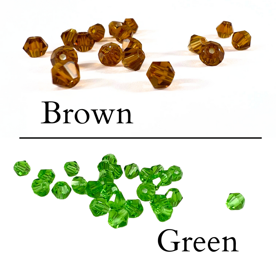 picture of brown and green crystal parts for the custom baseball team earrings