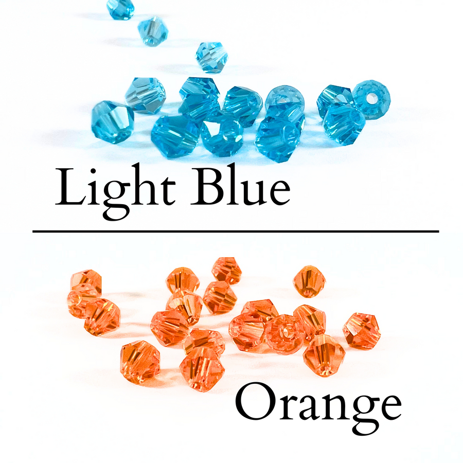 picture of light blue and orange crystal parts for the custom baseball team earrings