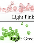 picture of light pink and light green crystal parts for the custom baseball team earrings