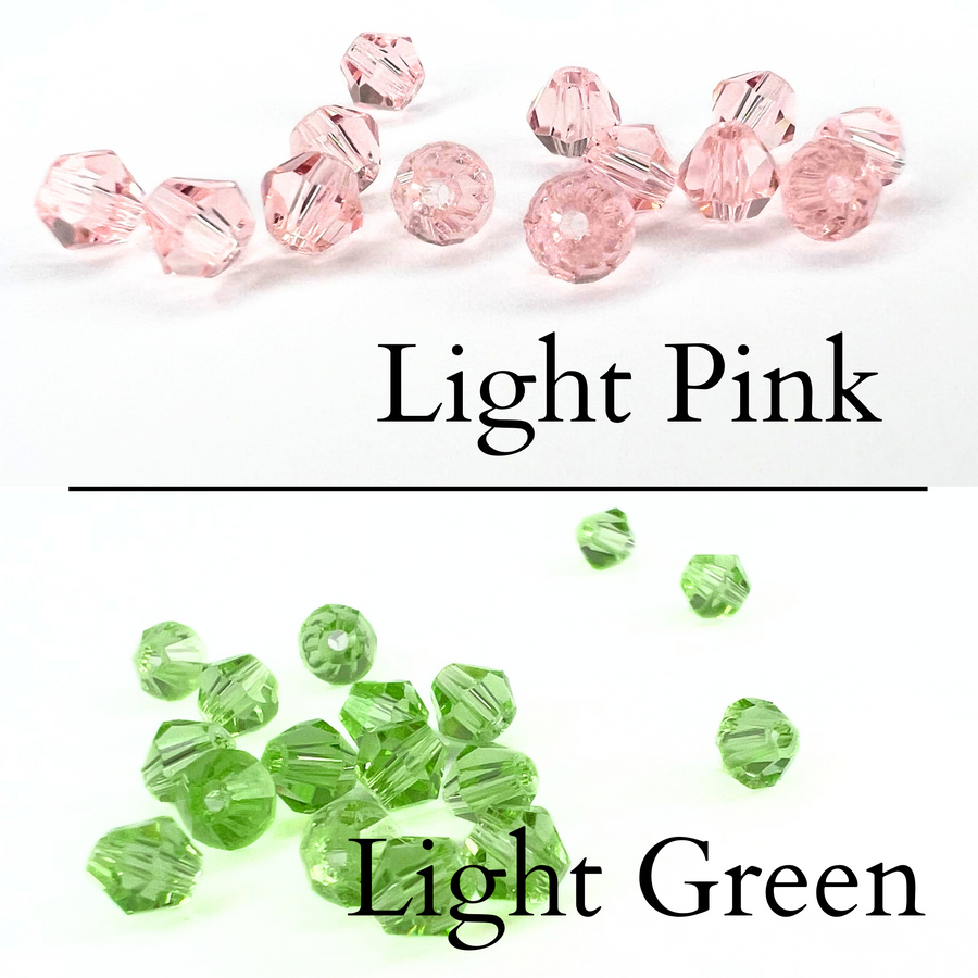 picture of light pink and light green crystal parts for the custom baseball team earrings