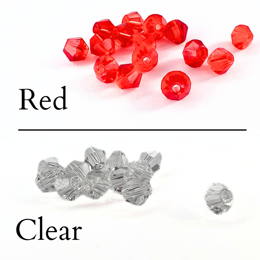 picture of red and clear crystal parts for the custom baseball team earrings