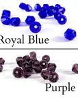 picture of royal blue and purple crystal parts for the custom baseball team earrings