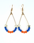Product picture of custom baseball team earrings in blue and orange