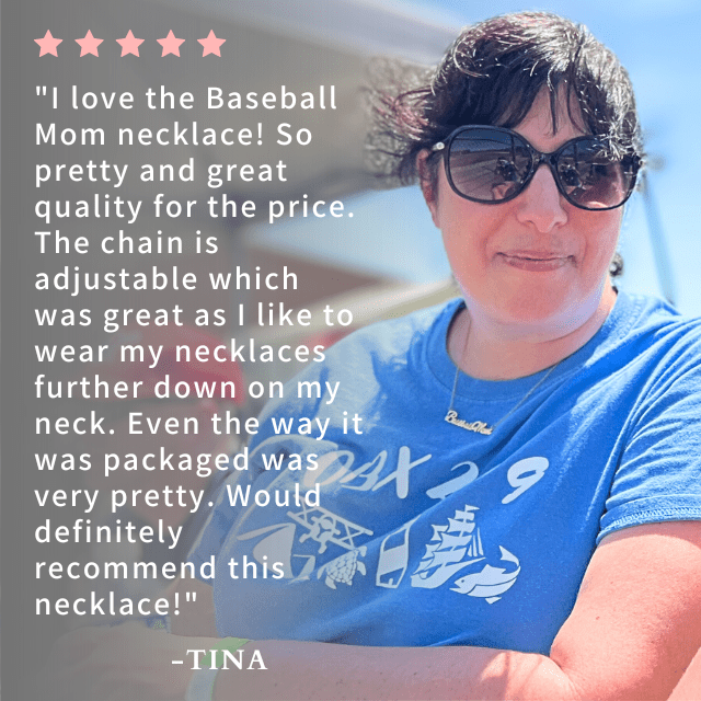 Baseball Mom, Tina's picture and her review on Baseball Mom Necklace in gold