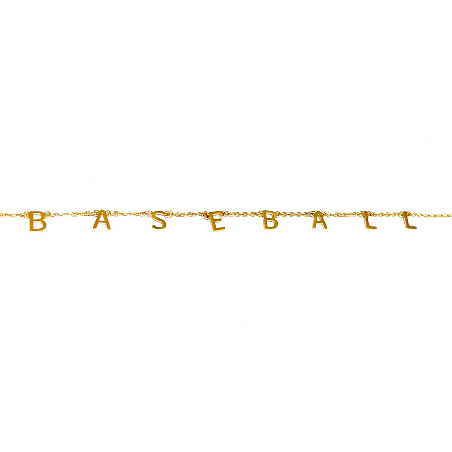 BASEBALL Necklace product picture. The baseball necklace is stretched out to show the details.