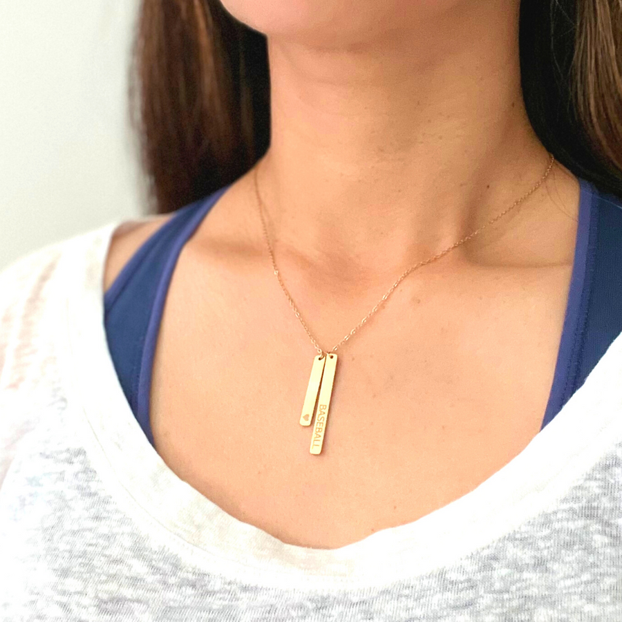 Love Baseball Bar Necklace product mockup picture in gold 1