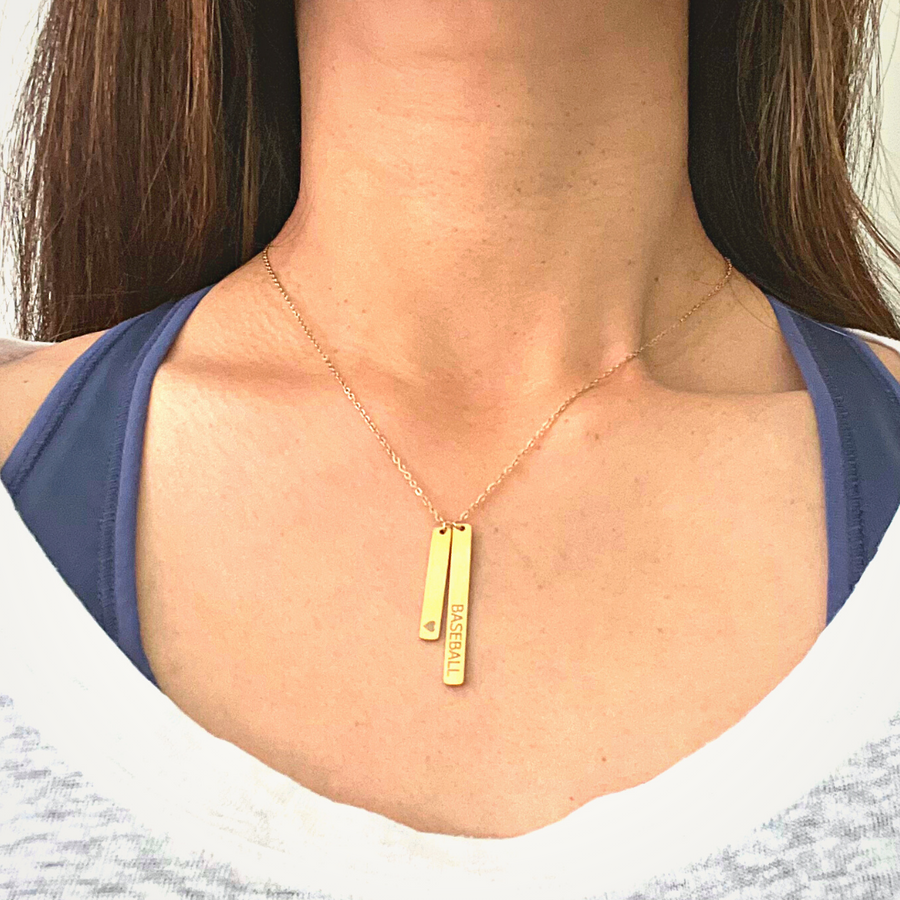 Love Baseball Bar Necklace product mockup picture in gold 2