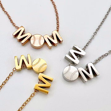 MOM baseball necklace main product picture in gold, silver and rose gold