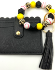 Baseball themed wristlet with wallet and keychain in black