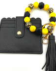 Softball themed wristlet with wallet and keychain in black
