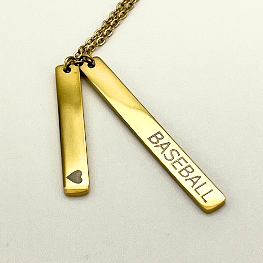 Love Baseball Bar Necklace product close up picture in gold