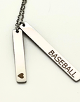 Love Baseball Bar Necklace product close up picture in silver