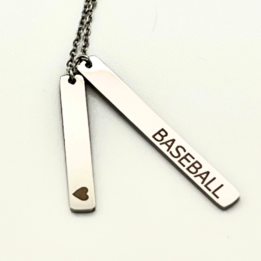 Love Baseball Bar Necklace product close up picture in silver