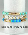 custom heishi beads bracelet example of player's name and his jersey number