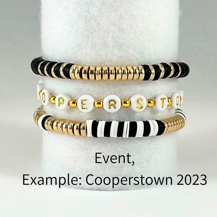 custom heishi bracelet for an event. example of Cooperstown 2023