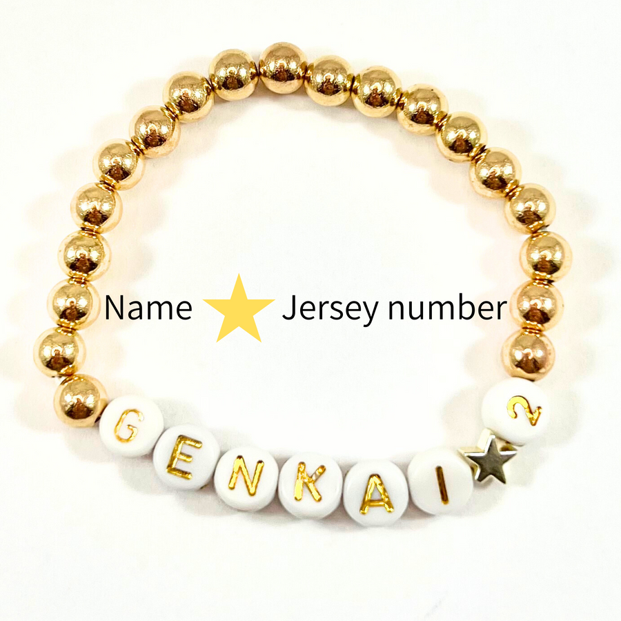 custom heishi beads bracelet with player's name and his jersey number