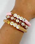 heishi beads bracelet set of 3 for baseball moms on an arm