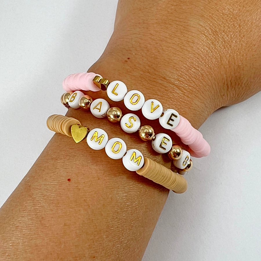 heishi beads bracelet set of 3 for baseball moms on an arm