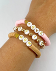 heishi beads bracelet set of 3 for softball moms on an arm